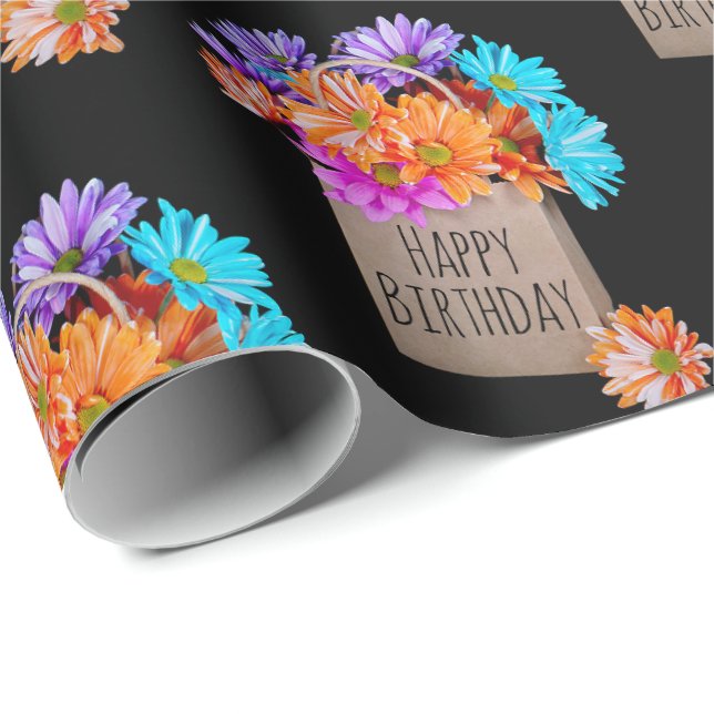 Birthday Daisy Bouquet auf schwarz Geschenkpapier (Rolleneckpunkt)