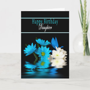 BIRTHDAY - DAUGHTER - BLUE FLOWERS ON BLACK KARTE