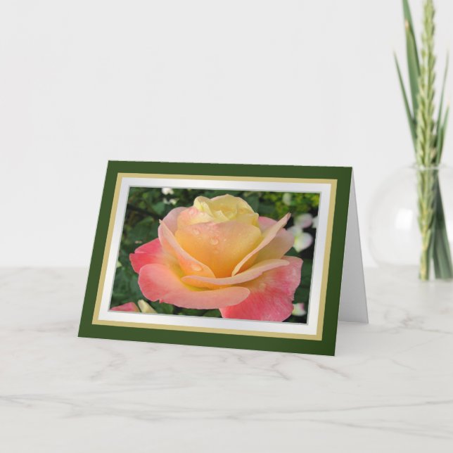 Birthday.Daughter.Yellow-pinkish Rose mit Tau Karte (Vorderseite)
