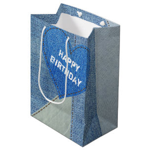 Birthday Denim Heart Mittlere Geschenktüte