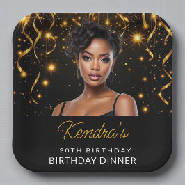 Birthday Dinner Gold and Black Photo Instagram Pappteller