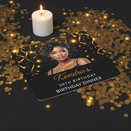 Birthday Dinner Gold and Black Photo Instagram Rechteckiger Pappuntersetzer