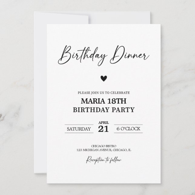 Birthday Dinner Invitation for Adults Editable Einladung (Vorderseite)