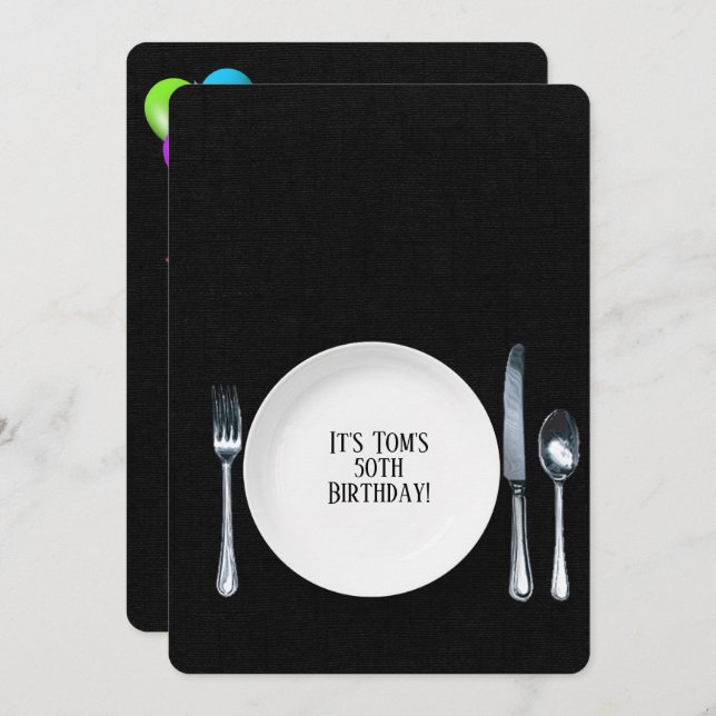 Birthday Dinner Party Einladen in Schwarz Einladung (Vorne/Hinten)