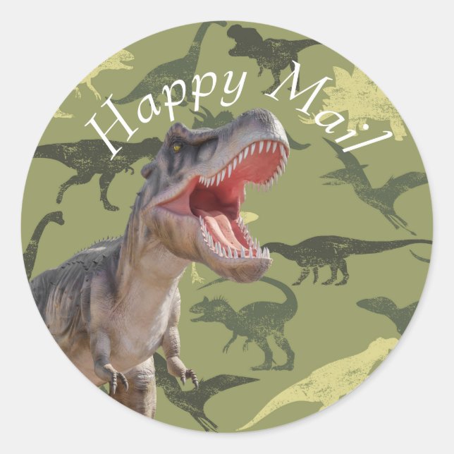 Birthday Dinosaur Pattern Jurassic Happy Mail Runder Aufkleber (Vorderseite)