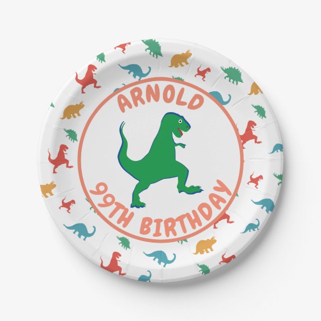 Birthday Dinosaur T Rex Kids Jurassic Prehistorisc Pappteller (Vorderseite)