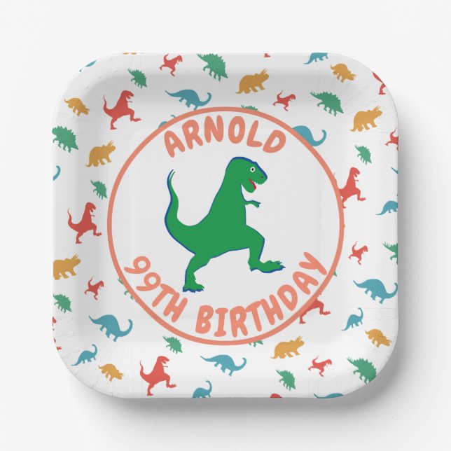 Birthday Dinosaur T Rex Kids Jurassic Prehistorisc Pappteller (Vorderseite)