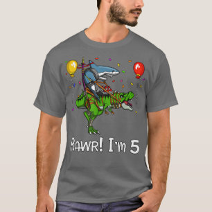 Birthday Dinosaur TRe Shark Party Rawr Im 5 Kids T-Shirt