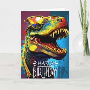 Birthday Dinosaurier Cool Blue kids Card Karte