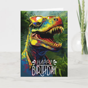 Birthday Dinosaurier Jungle Cool Blue Children Car Karte