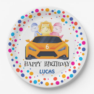Birthday Dinosaurier Rennfahrer Junge Gelbe Racing Pappteller