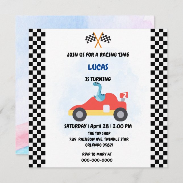 Birthday Dinosaurier Rennfahrer Red Racing Childre (Vorne/Hinten)