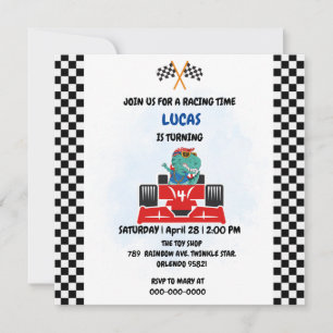 Birthday Dinosaurier Rennfahrer Red Racing Childre Dankeskarte