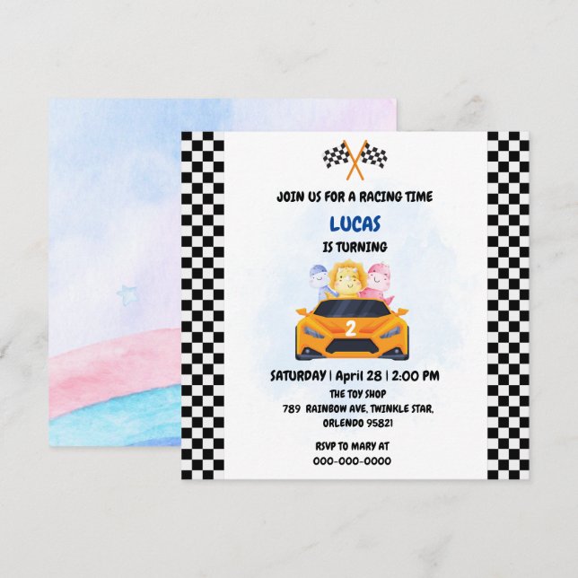 Birthday Dinosaurier Rennfahrer Red Racing Childre Dankeskarte (Vorne/Hinten)