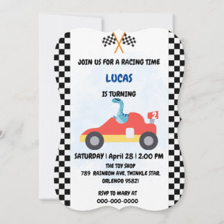 Birthday Dinosaurier Rennfahrer Red Racing Childre Einladung