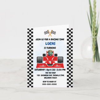 Birthday Dinosaurier Rennfahrer Red Racing Childre Einladung