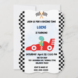 Birthday Dinosaurier Rennfahrer Red Racing Childre Einladung