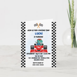 Birthday Dinosaurier Rennfahrer Red Racing Childre Einladung