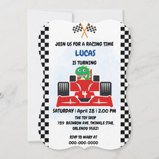 Birthday Dinosaurier Rennfahrer Red Racing Childre Einladung