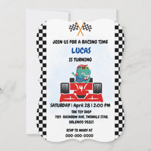 Birthday Dinosaurier Rennfahrer Red Racing Childre Einladung