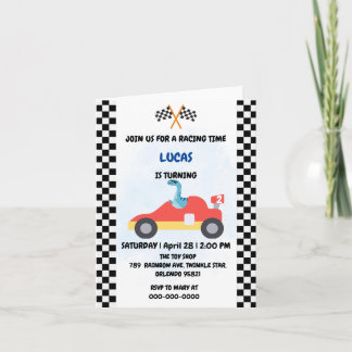 Birthday Dinosaurier Rennfahrer Red Racing Childre Einladung