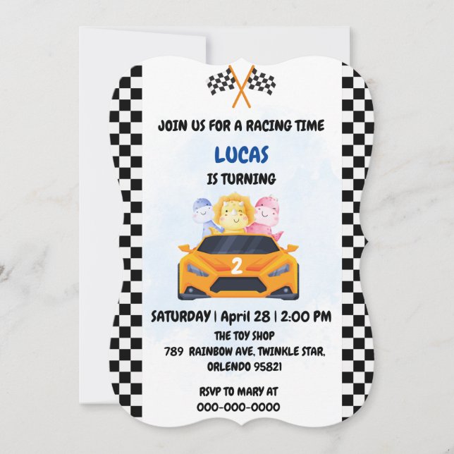 Birthday Dinosaurier Rennfahrer Red Racing Childre Einladung (Vorderseite)