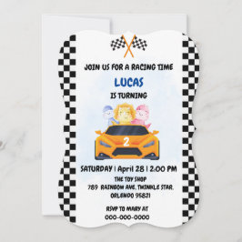 Birthday Dinosaurier Rennfahrer Red Racing Childre Einladung