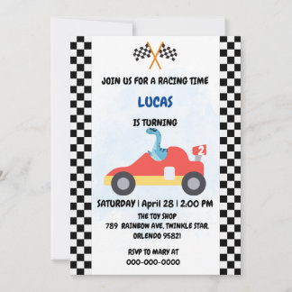 Birthday Dinosaurier Rennfahrer Red Racing Childre Einladung