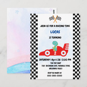 Birthday Dinosaurier Rennfahrer Red Racing Childre Postkarte