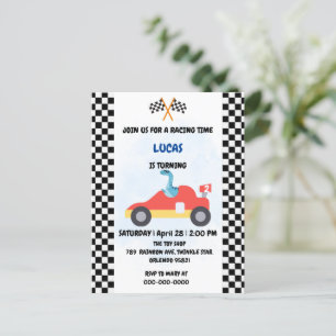 Birthday Dinosaurier Rennfahrer Red Racing Childre Postkarte
