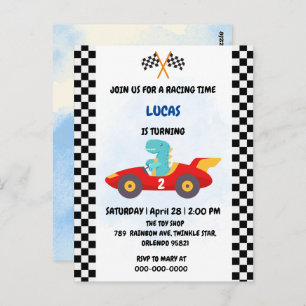 Birthday Dinosaurier Rennfahrer Red Racing Childre Postkarte