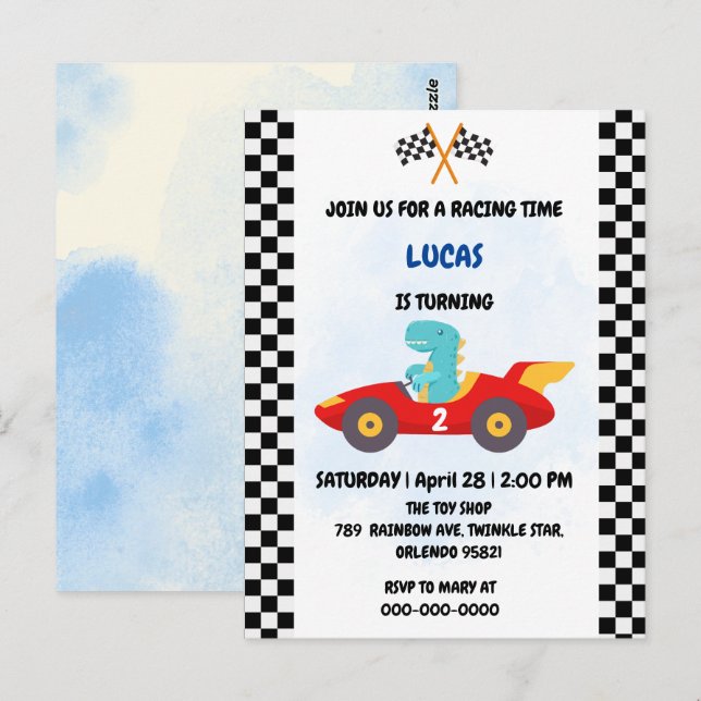 Birthday Dinosaurier Rennfahrer Red Racing Childre Postkarte (Vorne/Hinten)