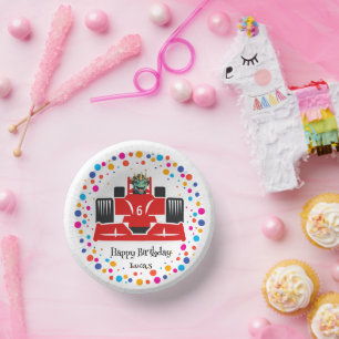 Birthday Dinosaurier Rennfahrer Red Racing Kind Na Pappteller