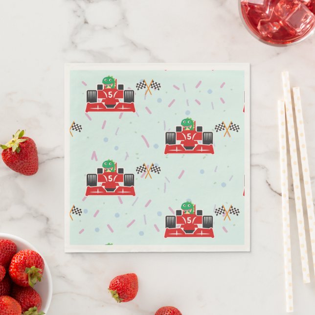 Birthday Dinosaurier Rennwagen Red Racing Junge Na Serviette (Beispiel)