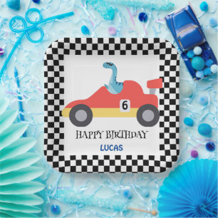 Birthday Dinosaurier Rennwagen Roter Junge Name Pappteller
