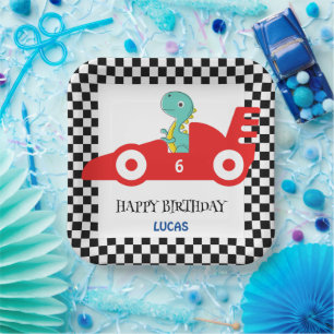 Birthday Dinosaurier Rennwagen Roter Junge Name Pappteller