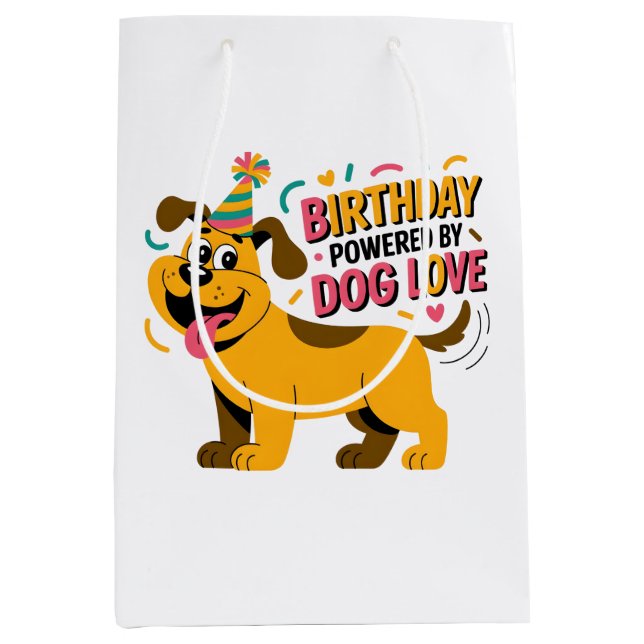 Birthday Dog Love Party Illustration Mittlere Geschenktüte (Vorderseite)