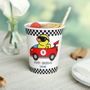 Birthday Duck Rennwagen Roter Junge Name Pappbecher
