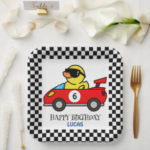 Birthday Duck Rennwagen Roter Junge Name Pappteller