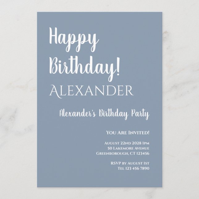 Birthday Dusty Blue Happy Birthday Einladung (Vorderseite)