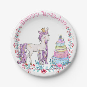 Birthday Einicorn Blume Pappteller