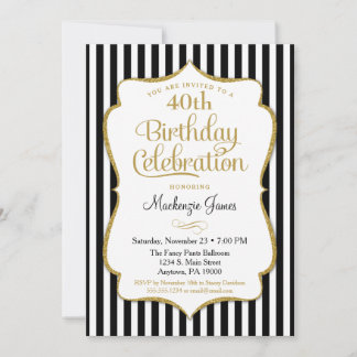 Birthday Einladung Black Gold Elegante Streifen