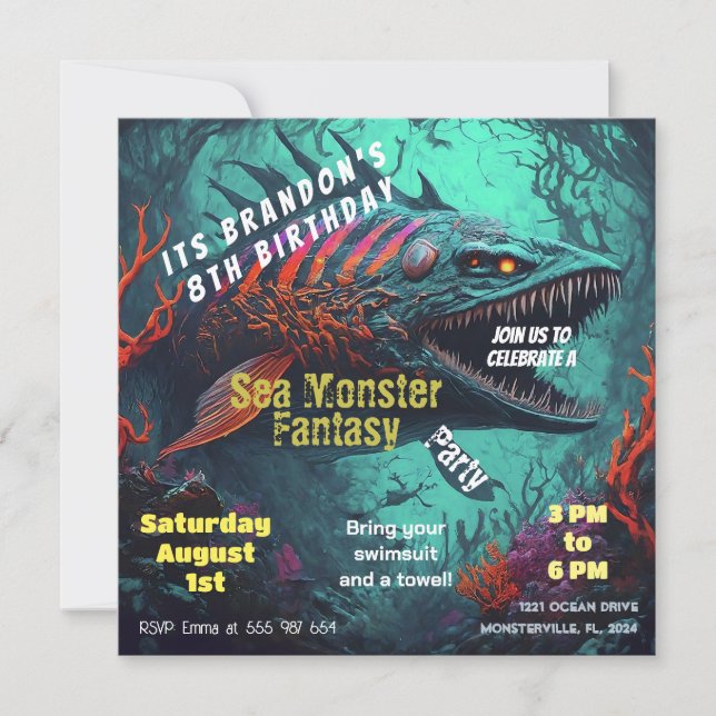 Birthday Einladung Sea Monster Fantasy (Vorderseite)