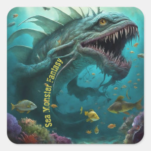 Birthday Einladung Sea Monster Fantasy Quadratischer Aufkleber