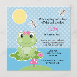 Birthday Einladungen für Limone und rosa Bow Frog