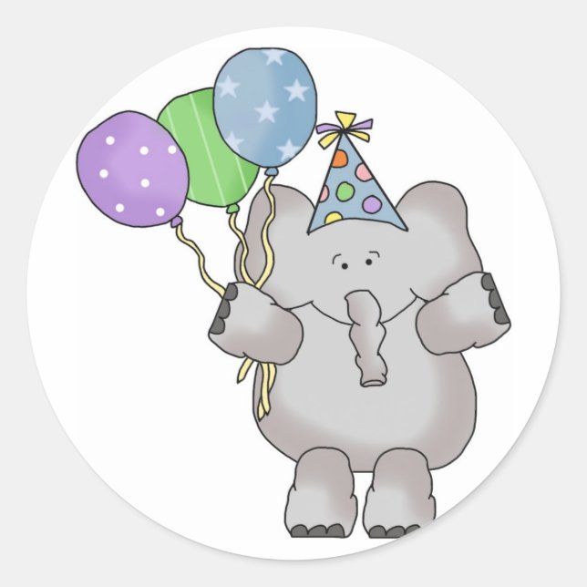 Birthday Elephant Runder Aufkleber (Vorderseite)