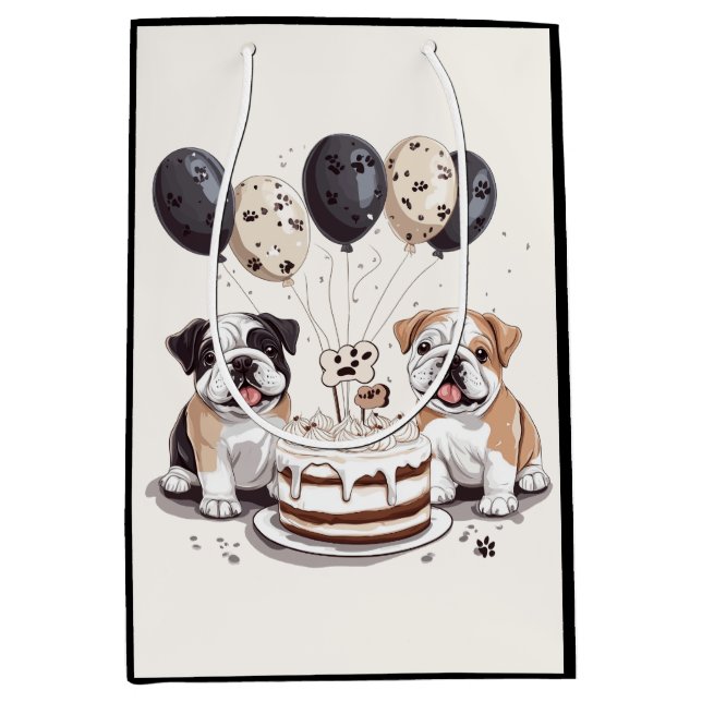 Birthday English Bulldogs Mittlere Geschenktüte (Vorderseite)