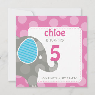 BIRTHDAY ERSUCHT: Elefant + Nummer 5SQ Einladung