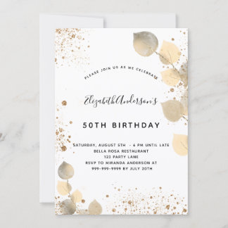 Birthday Eucalyptus foliing Glitzer Golden Einladung