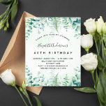 Birthday Eukalyptus green budget ausschreibung Flyer<br><div class="desc">Bitte beachten Sie, dass diese Einladung auf Flyer Papier und sehr dünn ist. Umschläge sind nicht enthalten. Für dickere Einladungen (gleiche Gestaltung) besuchen Sie bitte unseren Shop. Eine trendige Einladung für eine 40. Geburtstagsfeier (oder jedes Alter), ein verzaubertes Waldthema. Ein grüner, wasserfarbener Hintergrund mit Farnen und Eukalyptusgrün. Der Name ist...</div>